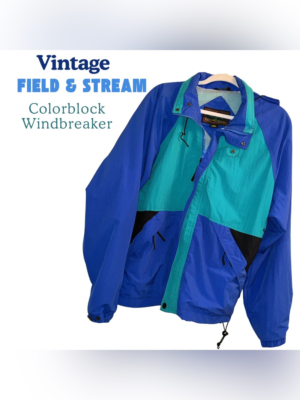 Field & Stream‎ Colorblock Windbreaker Jacket - Teal & Royal Blue Size Medium